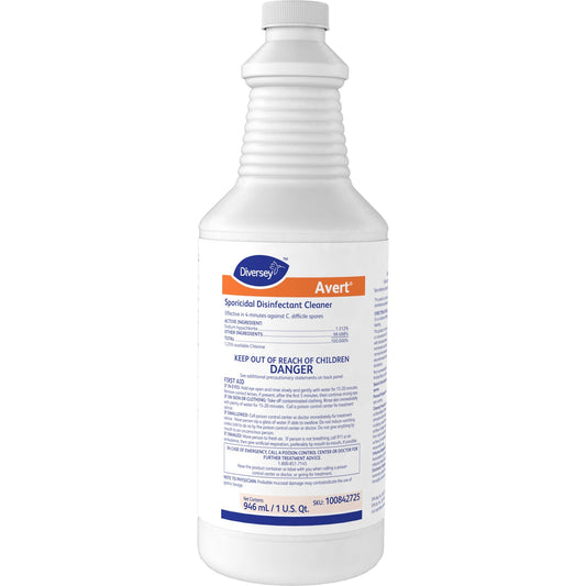 Diversey Avert Sporicidal Disinfect Cleaner - Ready-To-Use - 32 fl oz (1 quart) - Chlorine Scent - Disinfectant, Deodori
