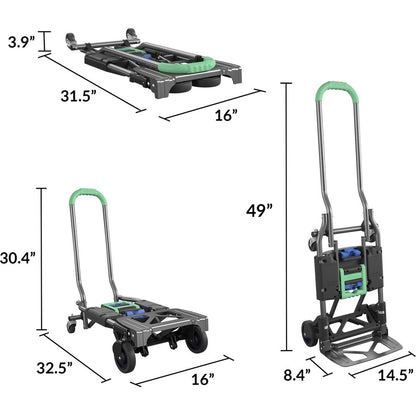 Cosco Shifter Hand Truck & Cart - 300 lb Load Capacity - 4 Casters - Steel - 16" Width x 3.90" Depth x 31.50" Height - G