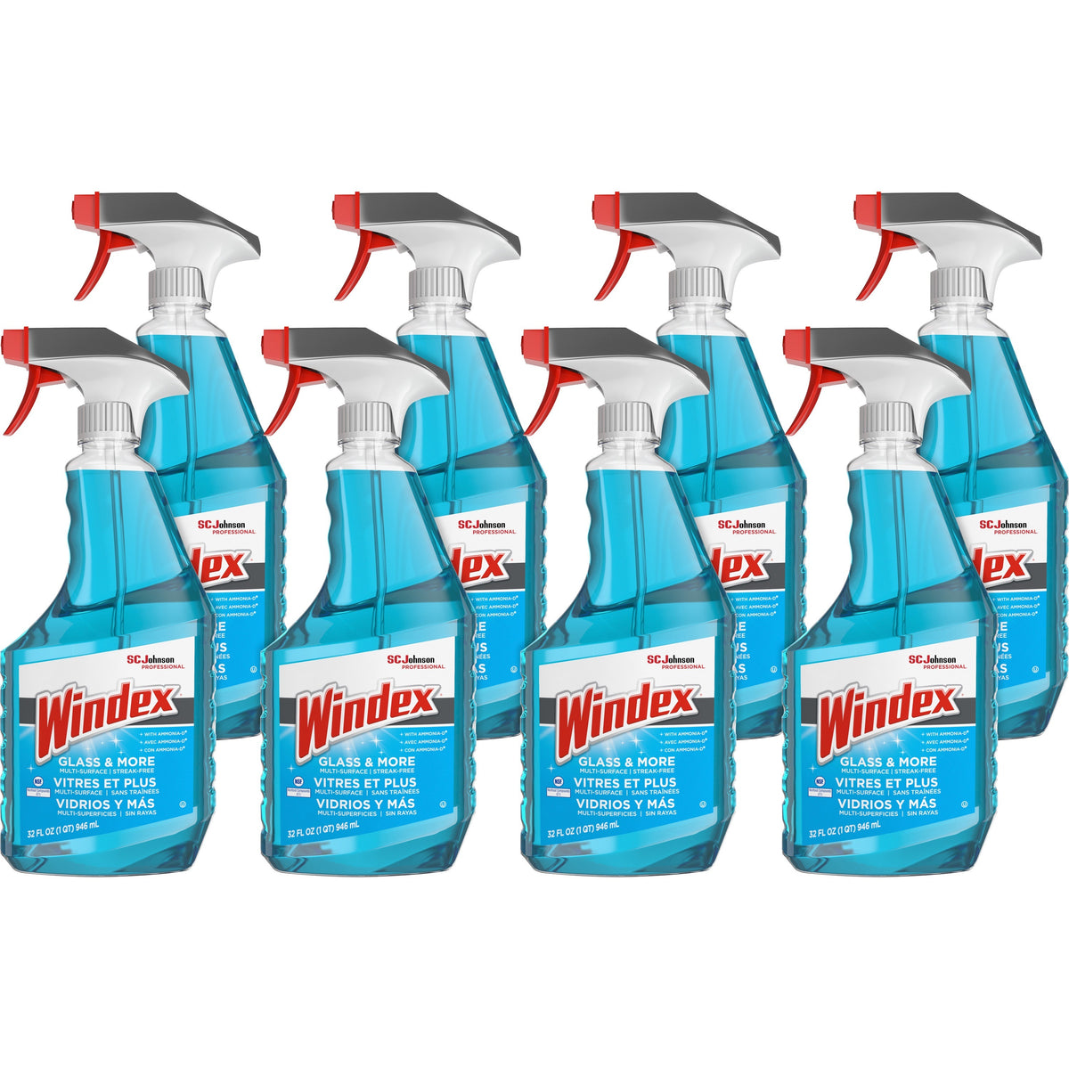 Windex® Glass & More Streak-Free Cleaner - 32 fl oz (1 quart) - Streak-free, Phosphorous-free - Blue - 8 / Carton
