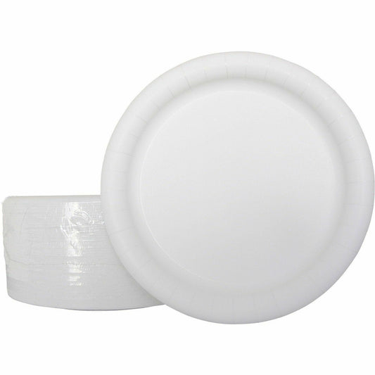AJM 9" Dinnerware Paper Plates - Disposable - 9" Diameter - White - Paper Body - 125 / Pack