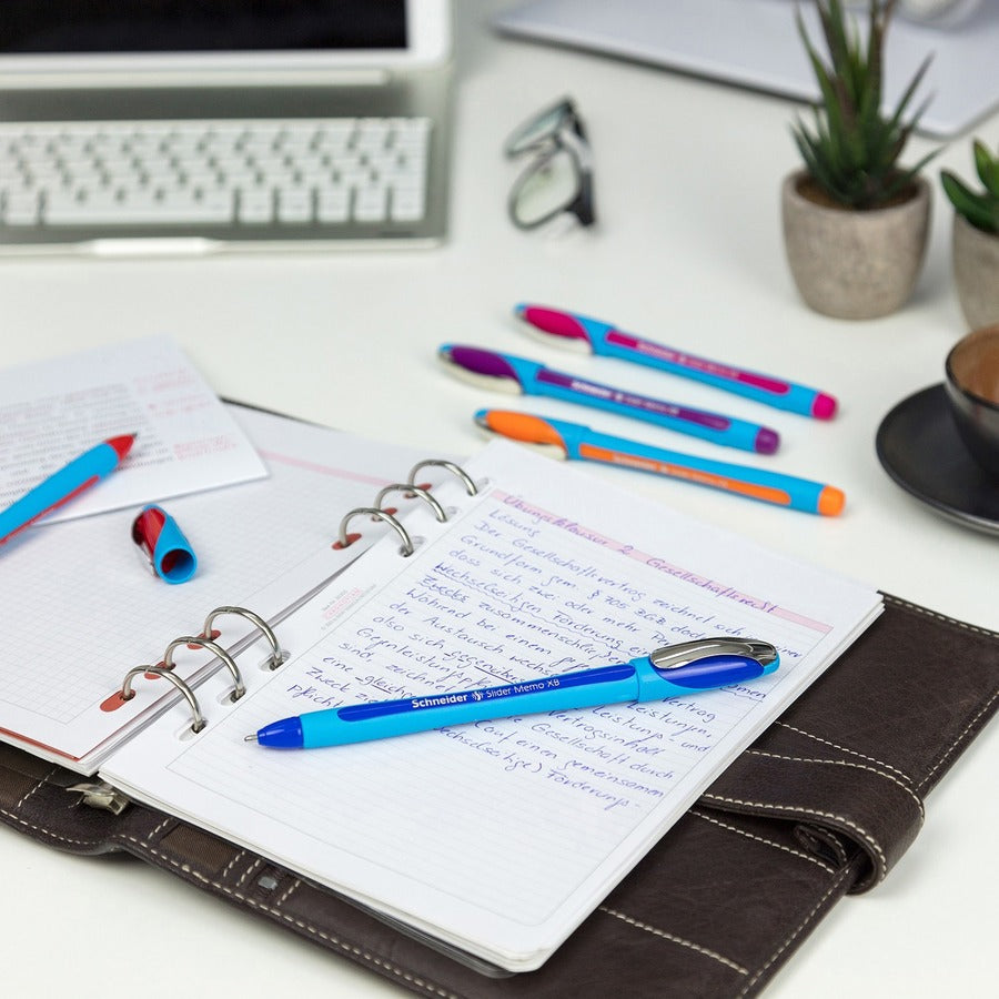 Schneider Slider Memo XB Ballpoint Pen - 1.4 mm Extra Broad Pen Point - Black Ink - Black Rubberized, Light Blue Barrel 
