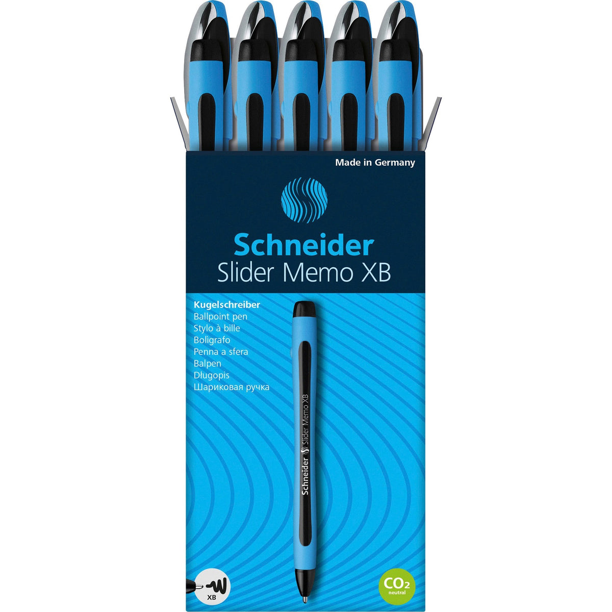 Schneider Slider Memo XB Ballpoint Pen - 1.4 mm Extra Broad Pen Point - Black Ink - Black Rubberized, Light Blue Barrel 