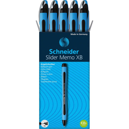 Schneider Slider Memo XB Ballpoint Pen - 1.4 mm Extra Broad Pen Point - Black Ink - Black Rubberized, Light Blue Barrel 