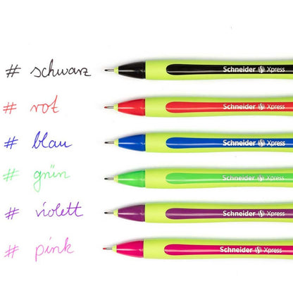 Schneider Xpress Fineliner Pen - 0.8 mm Medium Pen Point - Blue Ink - Blue Rubberized, Green Barrel - Stainless Steel Ti
