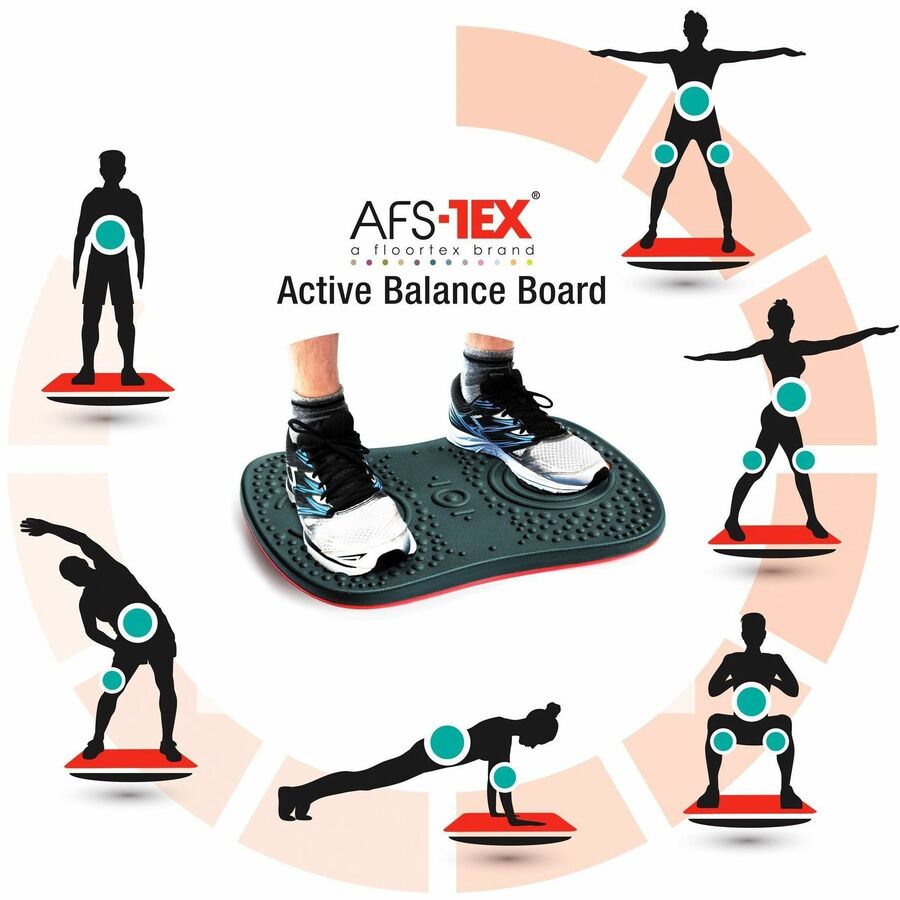 Floortex AFS-TEX® Active Antimicrobial Exercise Wobble Balance Board - Black - Wood, Polyurethane