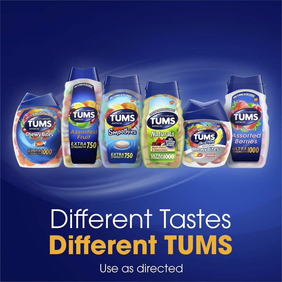 TUMS Chewy Bites Chewable Antacid Tablets - For Acid Indigestion, Heartburn, Sour Stomach, Upset Stomach - Assorted Berr