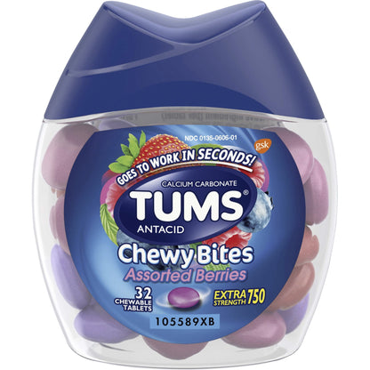 TUMS Chewy Bites Chewable Antacid Tablets - For Acid Indigestion, Heartburn, Sour Stomach, Upset Stomach - Assorted Berr