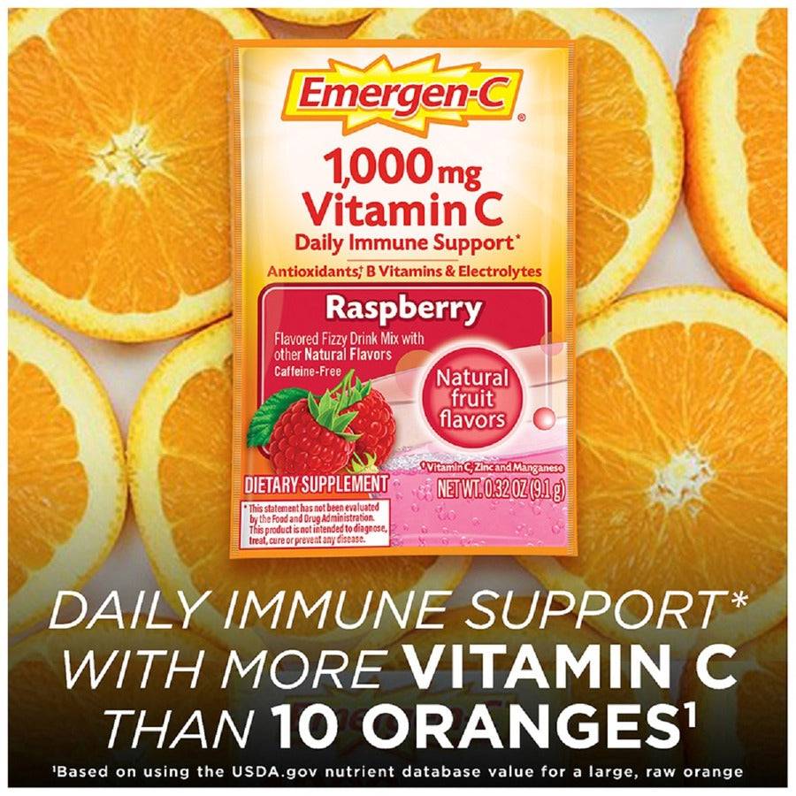 Emergen-C Raspberry Vitamin C Drink Mix - For Immune Support - Fruit, Raspberry - 30/Pack - 30 / Box