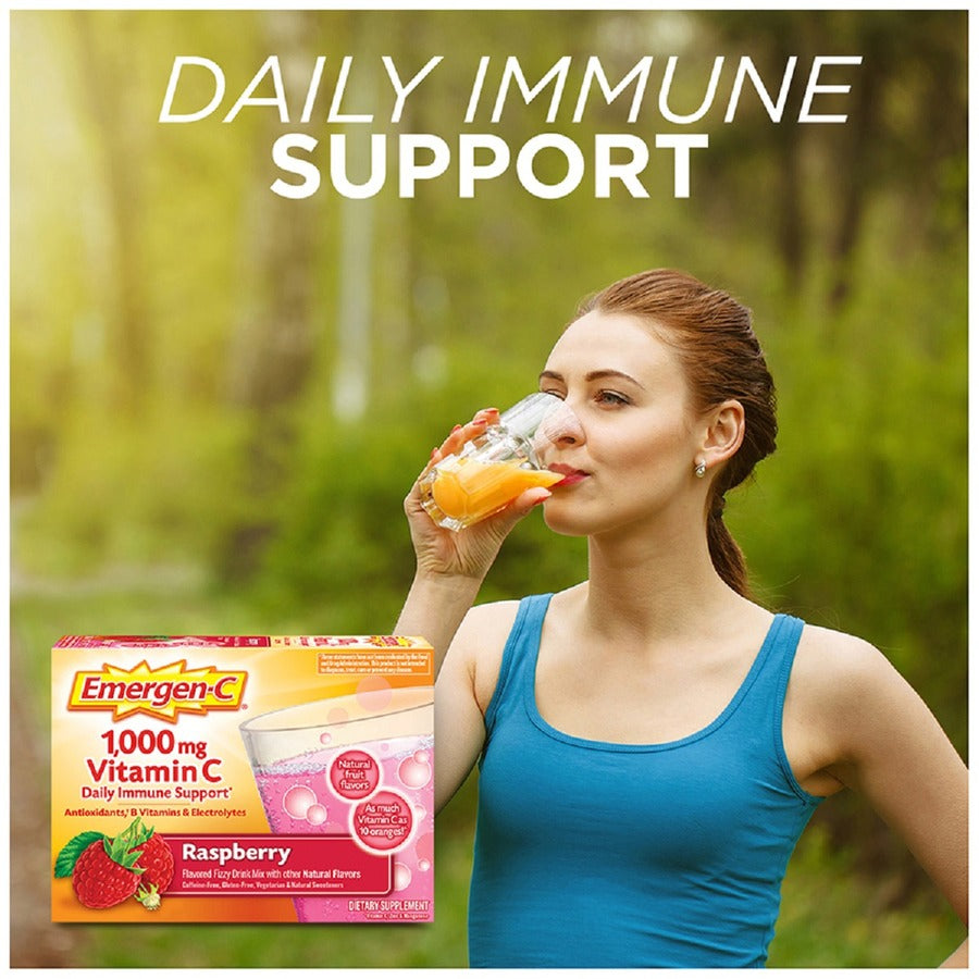Emergen-C Raspberry Vitamin C Drink Mix - For Immune Support - Fruit, Raspberry - 30/Pack - 30 / Box