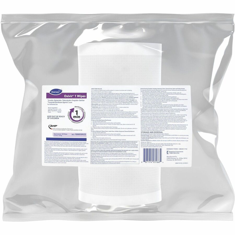Diversey One-Step Ready-to-Use Hospital Disinfectant Cleaner Wipe - Ready-To-Use - 99.20 oz (6.20 lb) to - Cherry Almond