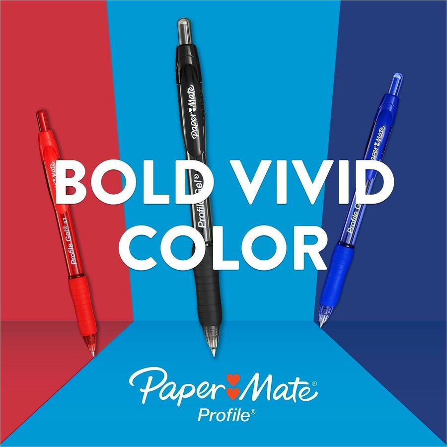 Paper Mate Profile Gel - 1 mm Bold Pen Point - Retractable - Blue Ink - Gel-based - Translucent Blue Plastic Barrel - 12