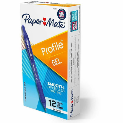 Paper Mate Profile Gel - 1 mm Bold Pen Point - Retractable - Blue Ink - Gel-based - Translucent Blue Plastic Barrel - 12