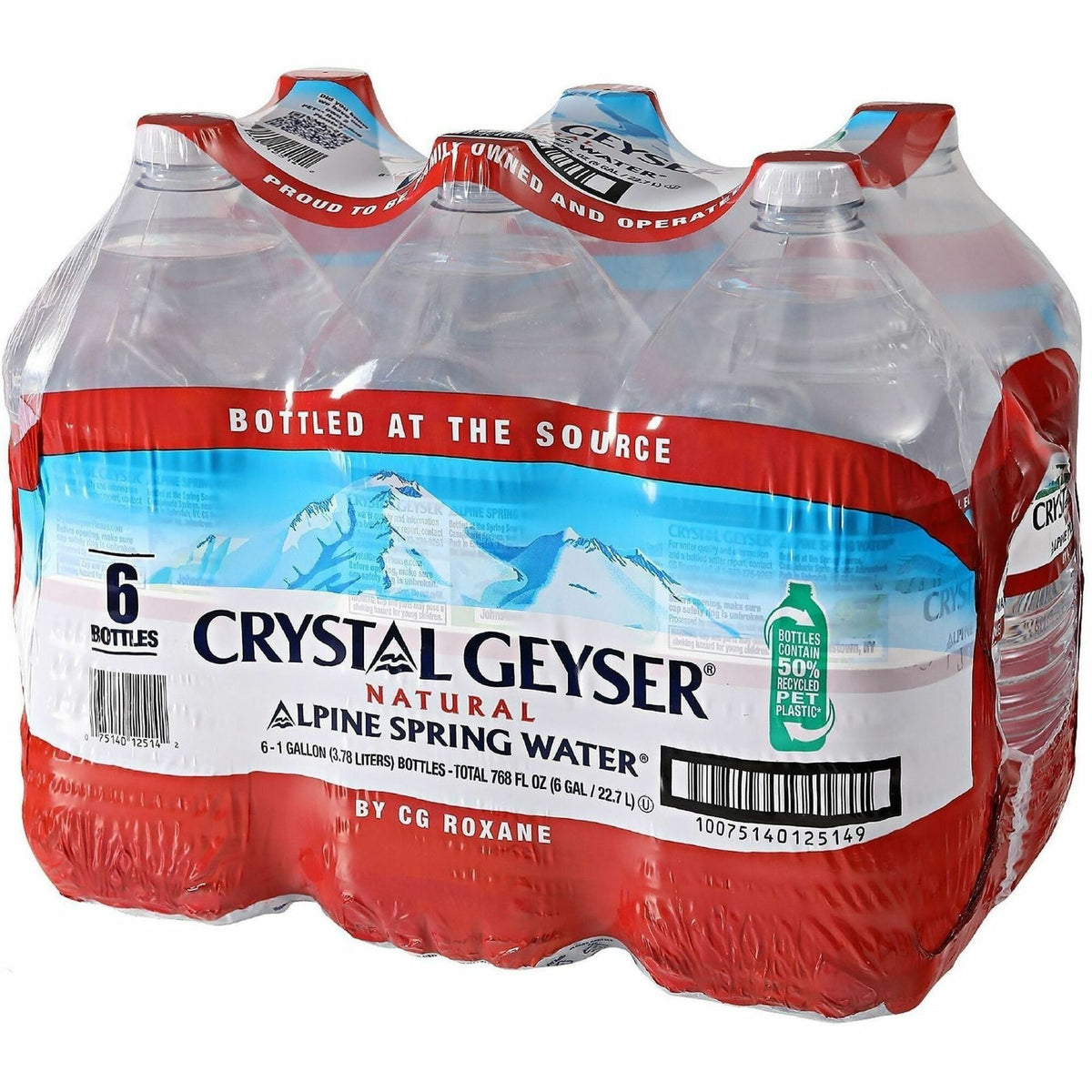 Crystal Geyser Natural Alpine Spring Water - Ready-to-Drink - 128.16 fl oz (3.79 L) - 6/Carton - 6 / Carton