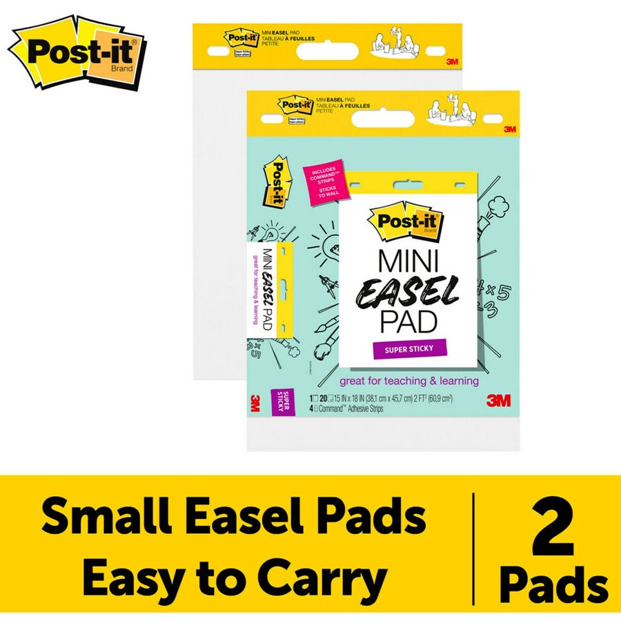 Post-it® Post it Super Sticky Mini Easel Pad - 1 Subject(s) - 20 Sheets - Stapled - 2 / Pack