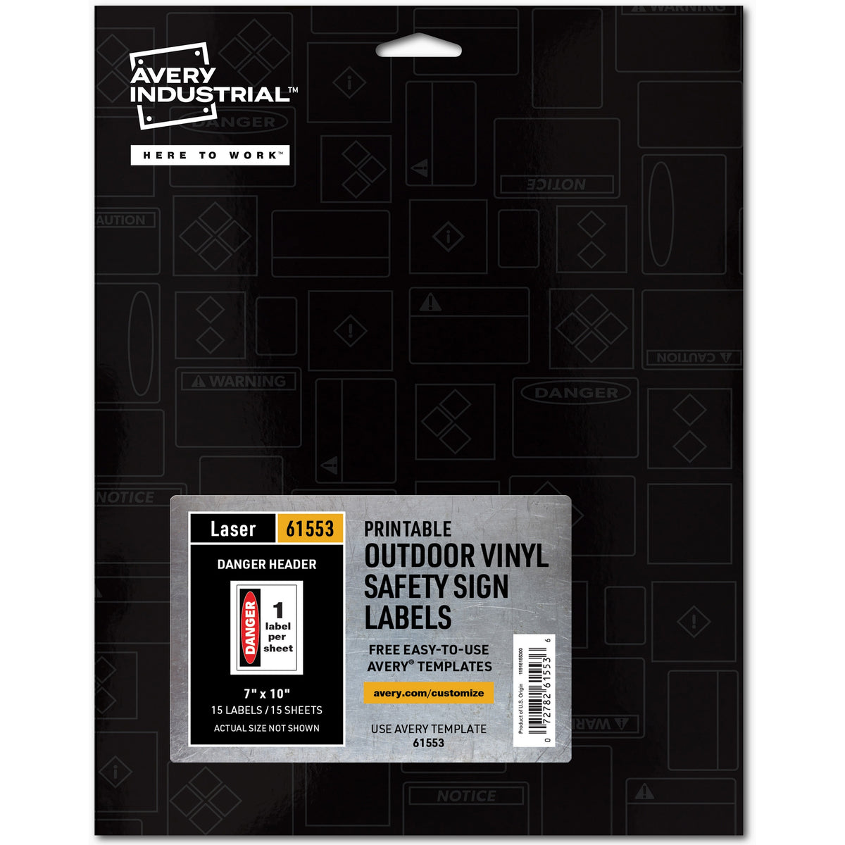 Avery® Danger Header Printable Outdoor Vinyl Signs - Waterproof - DANGER - 7" Width x 10" Length - Permanent Adhesive - 