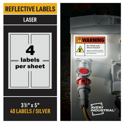 Avery® Reflective Sign Labels - 3 1/2" Width x 5" Length - Permanent Adhesive - Rectangle - Laser - Silver - Film - Wate