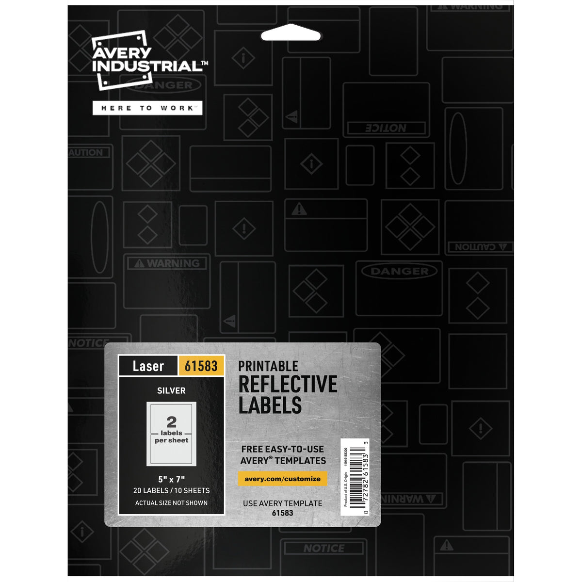 Avery® Reflective Sign Labels - 5" Width x 7" Length - Permanent Adhesive - Rectangle - Laser - Silver - Film - Water Re
