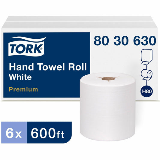 TORK H80 Paper Hand Towel Roll - 1 Ply - 720 Sheets/Roll - 7.80" Roll Diameter - 1 15/16" Core - White - Fiber - 6 / Car