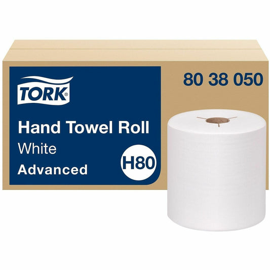 TORK Paper Hand Towel Roll White H80 - 1 Ply - 7.80" Roll Diameter - 1 15/16" Core - White - Fiber - 6 Rolls Per CartonC