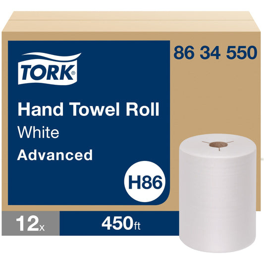 TORK Hand Towel Roll White H86 - 1 Ply - 5.85" Roll Diameter - 1 15/16" Core - White - Fiber - 12 Rolls Per CartonCarton