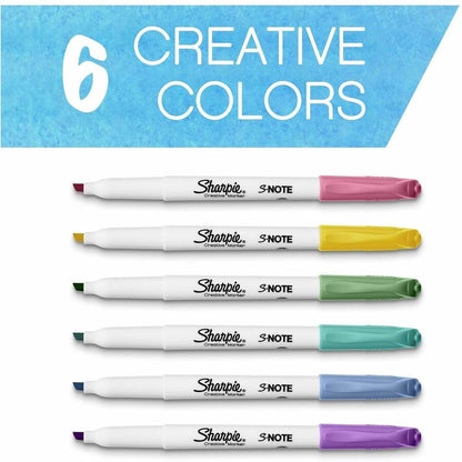 Sharpie S-Note Art Marker - Papaya, Raspberry, Lemonade, Sea Green, Periwinkle, Grape Ink - 6 / Pack