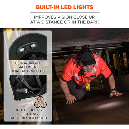 Ergodyne 8965 Long Brim Cap with LED Light - Recommended for: Mechanic, Baggage Handling, Factory, Home, Industrial - 1 