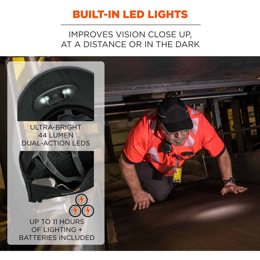 Ergodyne 8965 Bump Cap Hat with LED Light - Recommended for: Mechanic, Baggage Handling, Factory, Home, Industrial - 1 E