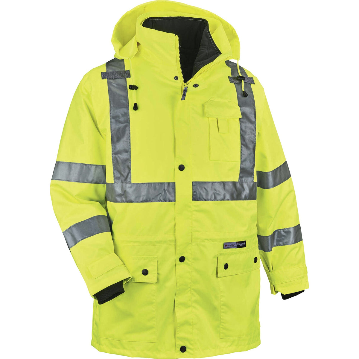 Ergodyne 4-in-1 High Visibility Jacket - 3-Xtra Large - Zipper Closure - Polyurethane, Polyurethane - Lime - 1 Each