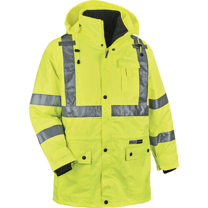 Ergodyne 4-in-1 High Visibility Jacket - 3-Xtra Large - Zipper Closure - Polyurethane, Polyurethane - Lime - 1 Each