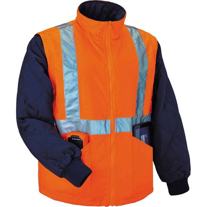 Ergodyne 4-in-1 High Visibility Jacket - 4-Xtra Large - Zipper Closure - Polyurethane, Polyurethane - Orange - 1 Each