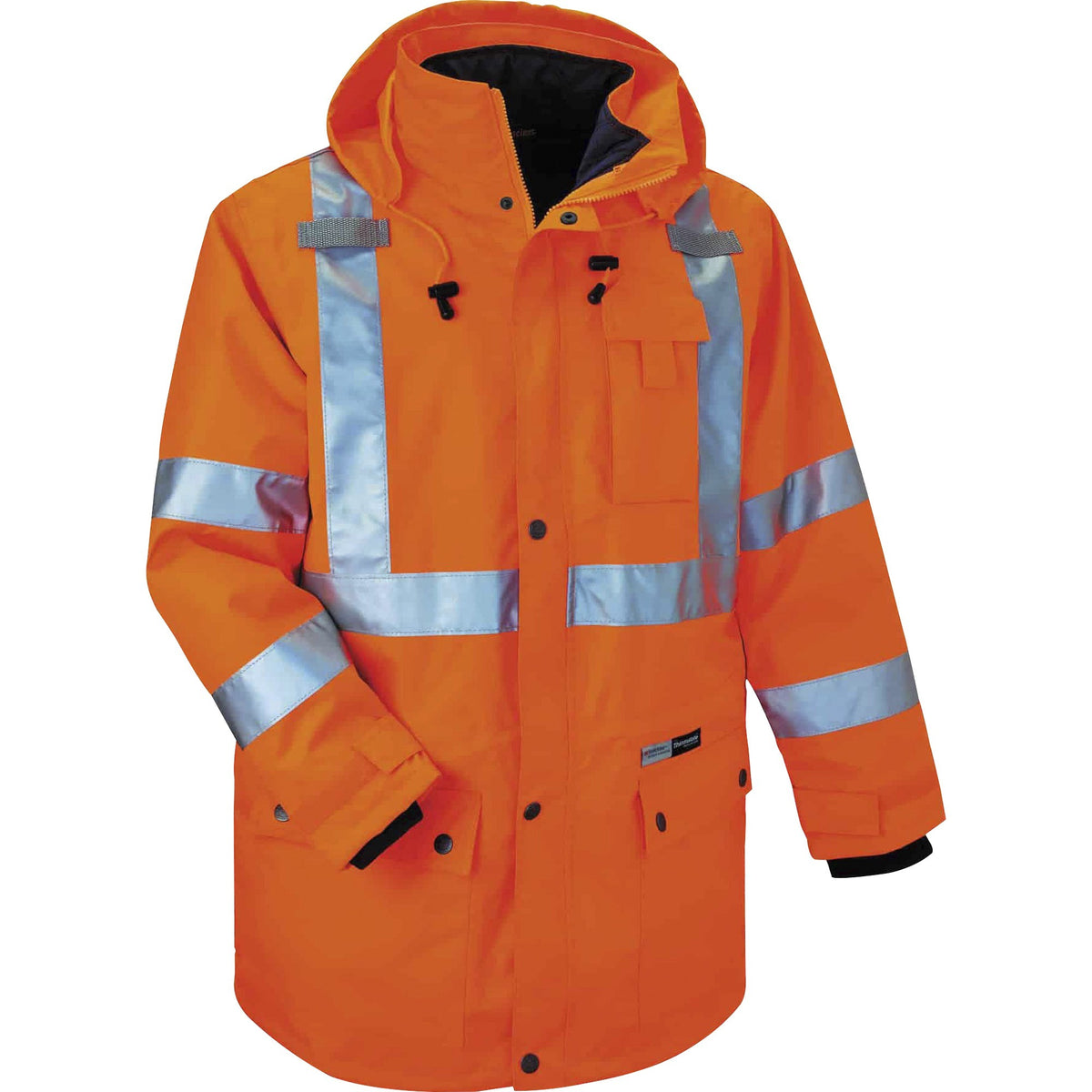 Ergodyne 4-in-1 High Visibility Jacket - 5-Xtra Large - Zipper Closure - Polyurethane, Polyurethane - Orange - 1 Each