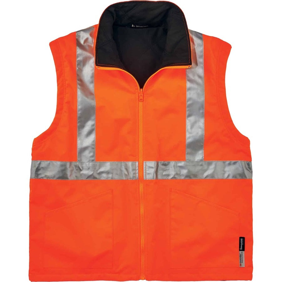 Ergodyne 4-in-1 High Visibility Jacket - Large - Zipper Closure - Polyurethane, Polyurethane - Orange - 1 Each