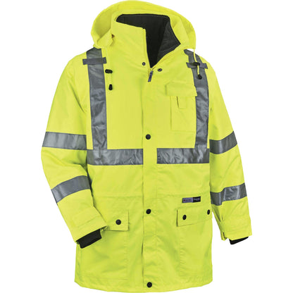 Ergodyne 4-in-1 High Visibility Jacket - Medium - Zipper Closure - Polyurethane, Polyurethane - Lime - 1 Each