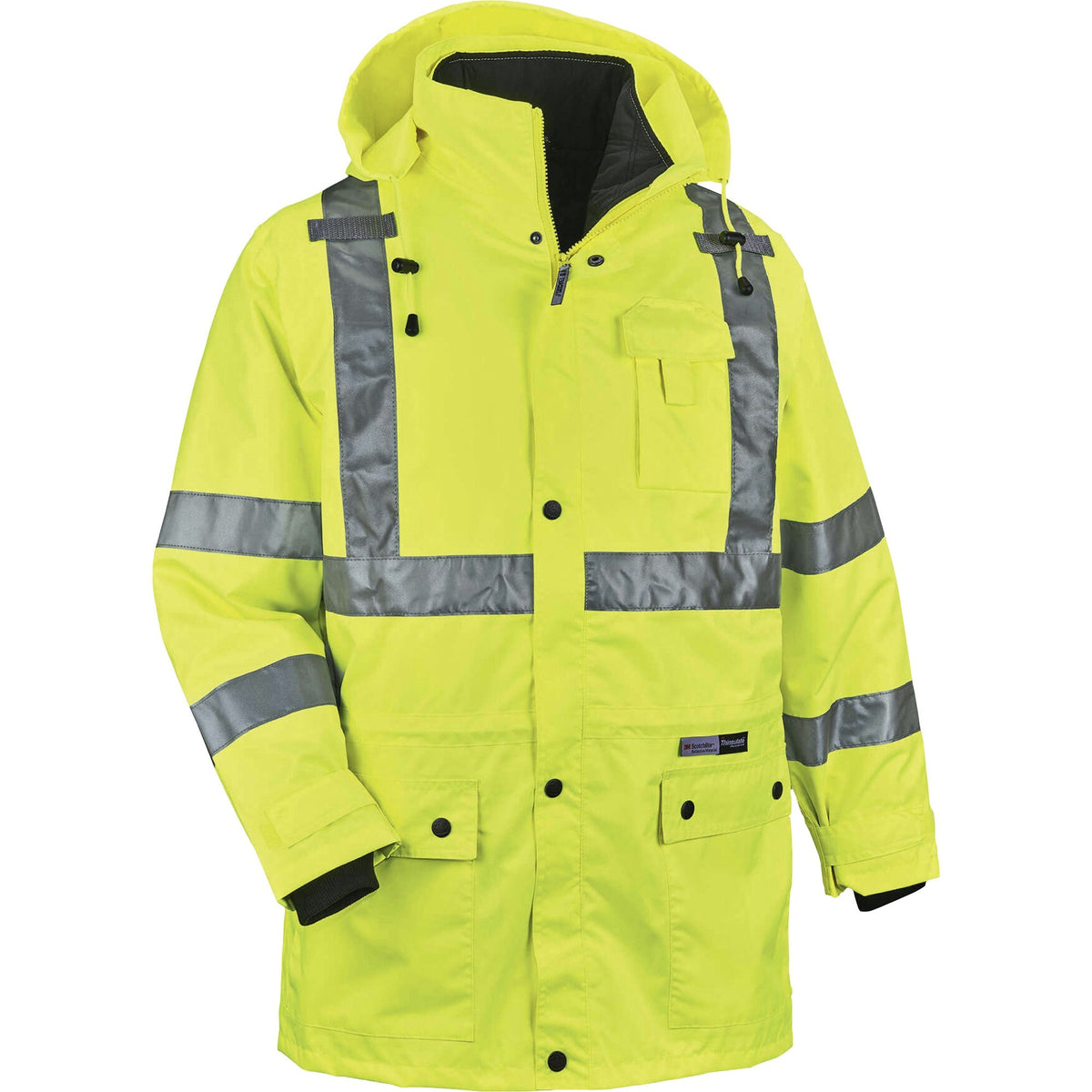 Ergodyne 4-in-1 High Visibility Jacket - X-Large - Zipper Closure - Polyurethane, Polyurethane - Lime - 1 Each