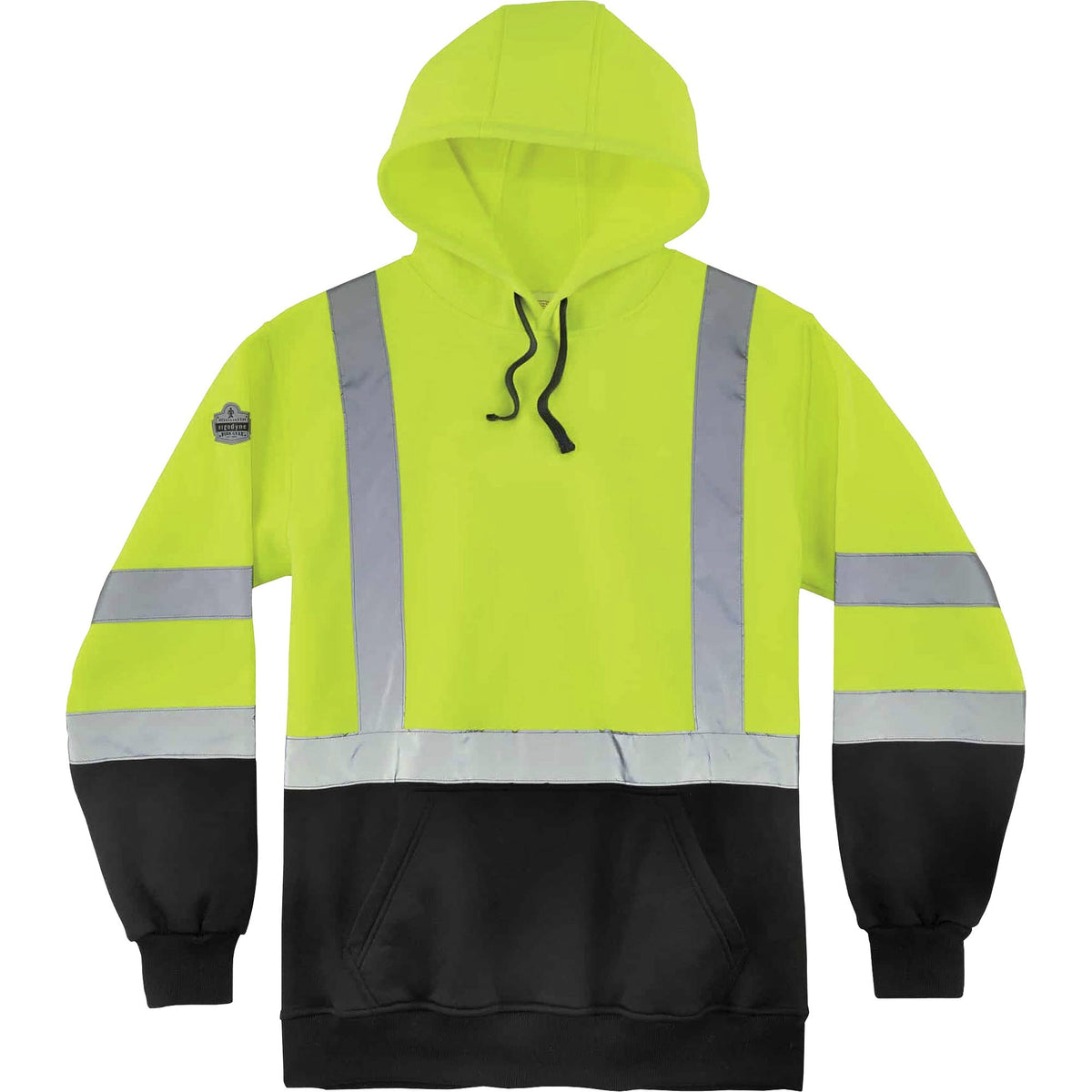 Ergodyne Pullover Hi-Vis Hooded Sweatshirt - 3XL Size Pull Over - Hood Collar - Black, Lime - Polar Fleece