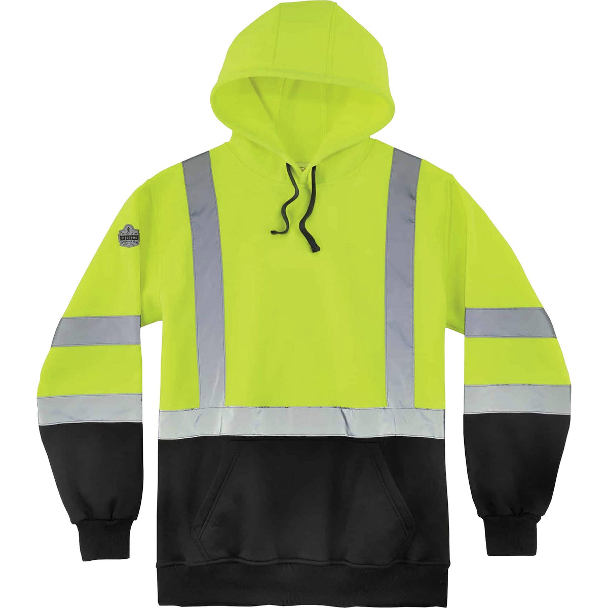 Ergodyne Pullover Hi-Vis Hooded Sweatshirt - 5-Xtra Large Size Pull Over - Hood Collar - Black, Lime - Polar Fleece