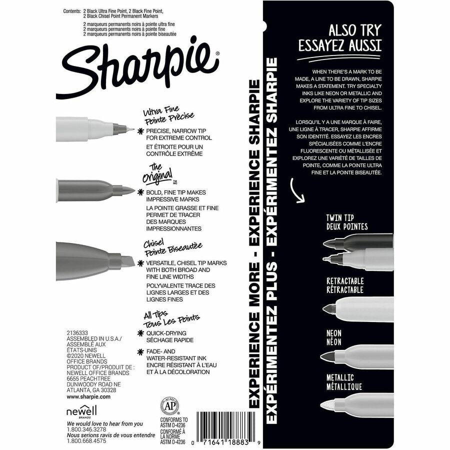 Sharpie 2135318 Permanent Marker - Black Ink - 6 / Pack