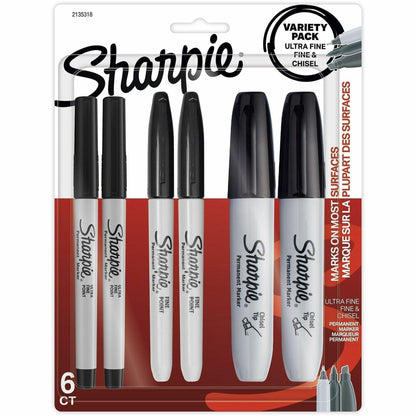 Sharpie 2135318 Permanent Marker - Black Ink - 6 / Pack