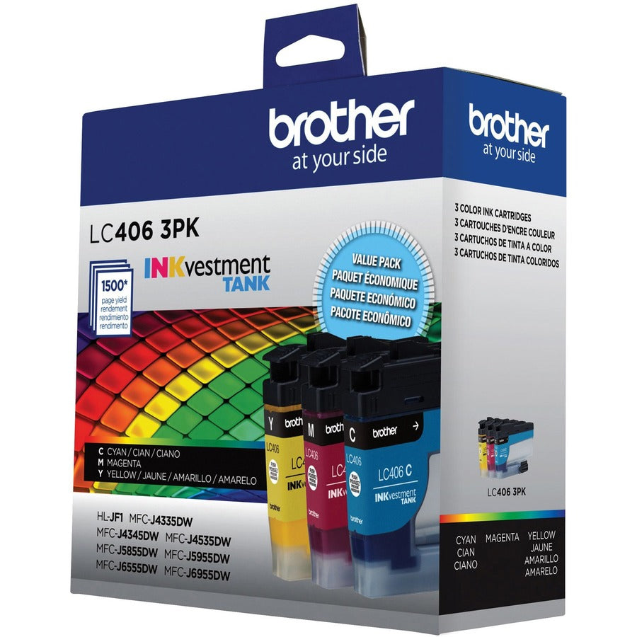 Brother INKvestment LC4063PK Original Standard Yield Inkjet Ink Cartridge - Cyan, Magenta, Yellow - 1 Each - 1500 Pages 