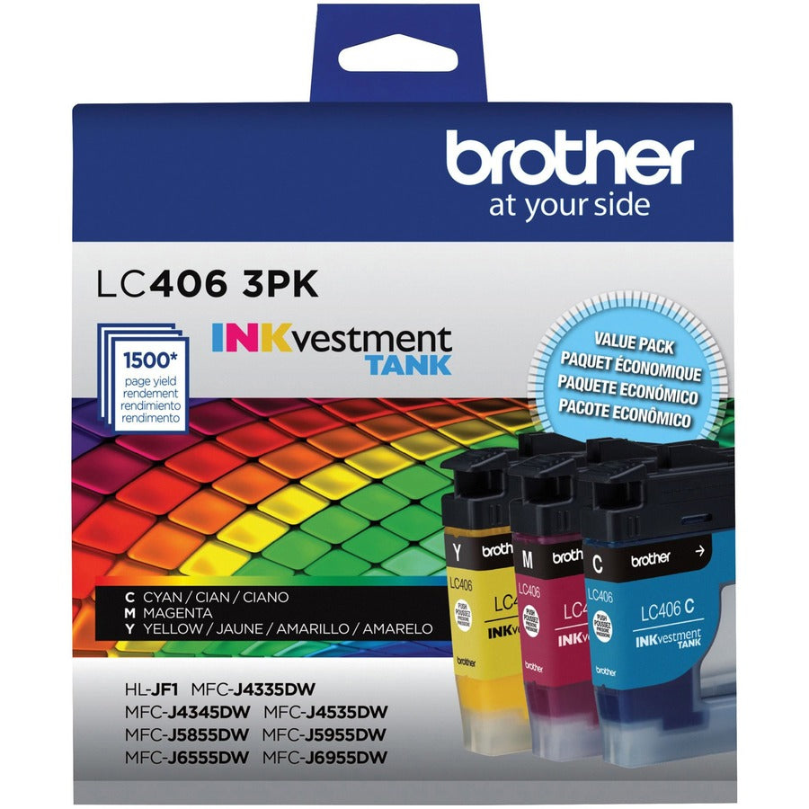 Brother INKvestment LC4063PK Original Standard Yield Inkjet Ink Cartridge - Cyan, Magenta, Yellow - 1 Each - 1500 Pages 