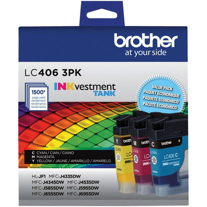 Brother INKvestment LC4063PK Original Standard Yield Inkjet Ink Cartridge - Cyan, Magenta, Yellow - 1 Each - 1500 Pages 