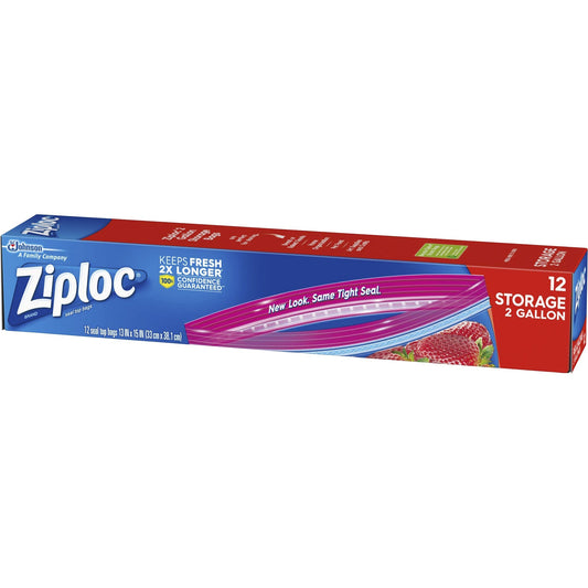 Ziploc® 2-gallon Storage Bags - Extra Large Size - 2 gal Capacity - 13" - Zipper Closure - Clear - Plastic - 1 Box