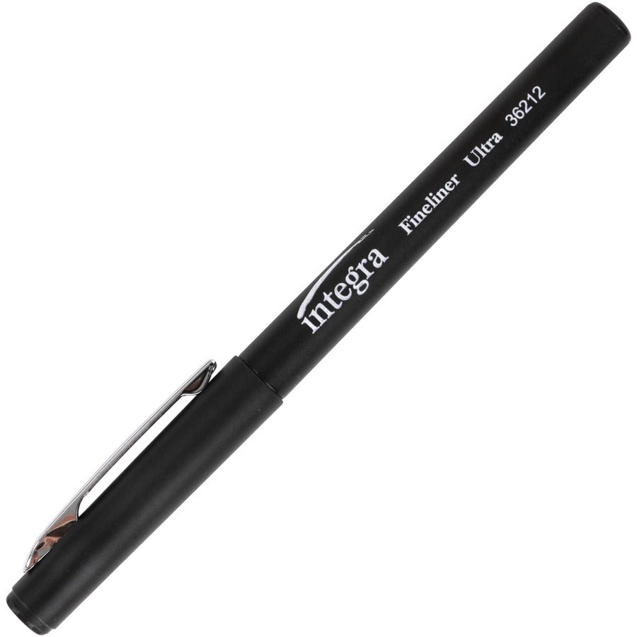 Integra Fineliner Ultra Fine Permanent Markers - Black Ink - 12 / Pack