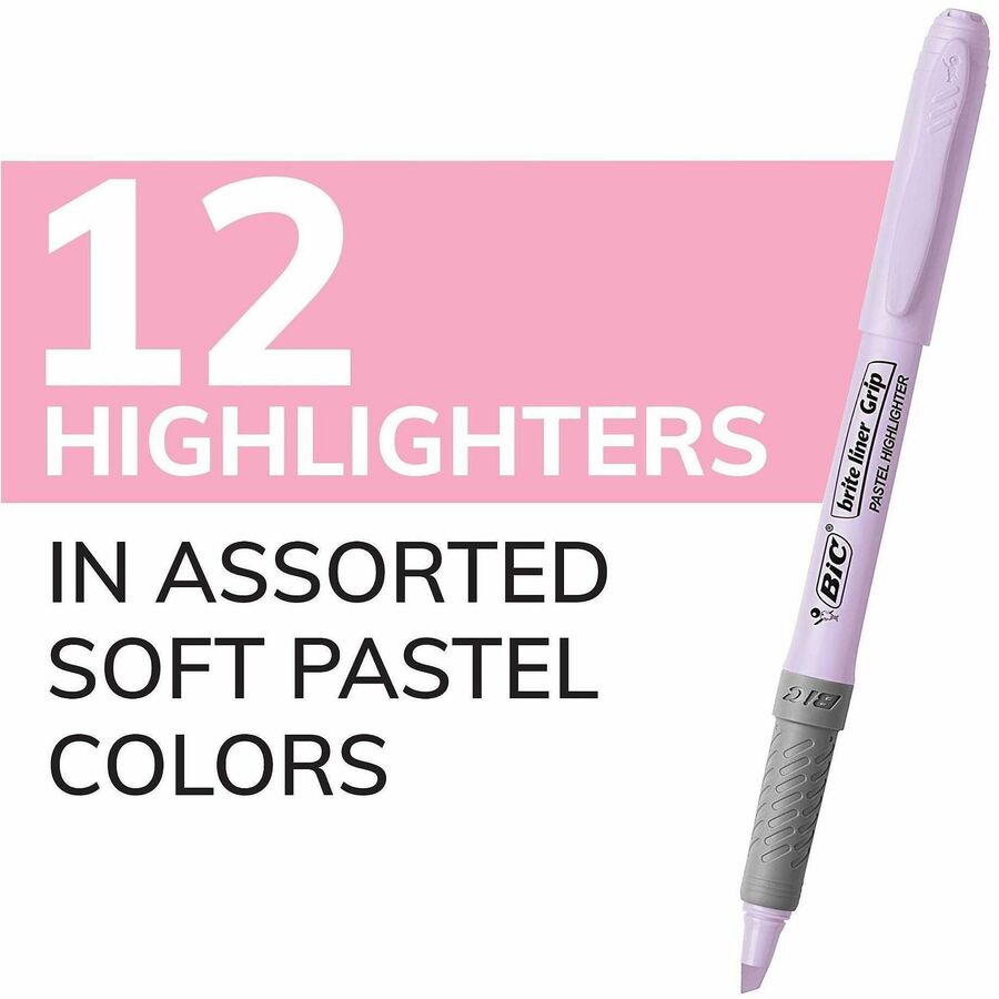 BIC Brite Liner Grip Highlighters, Assorted - 12 / Dozen
