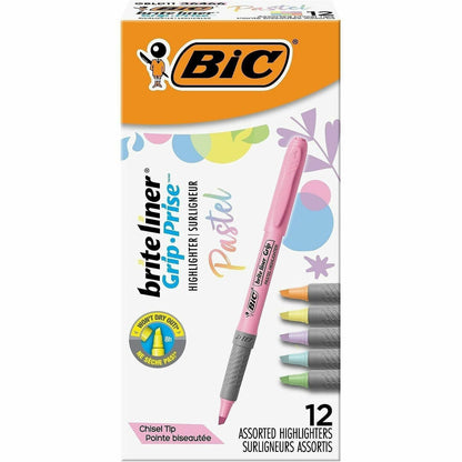 BIC Brite Liner Grip Highlighters, Assorted - 12 / Dozen
