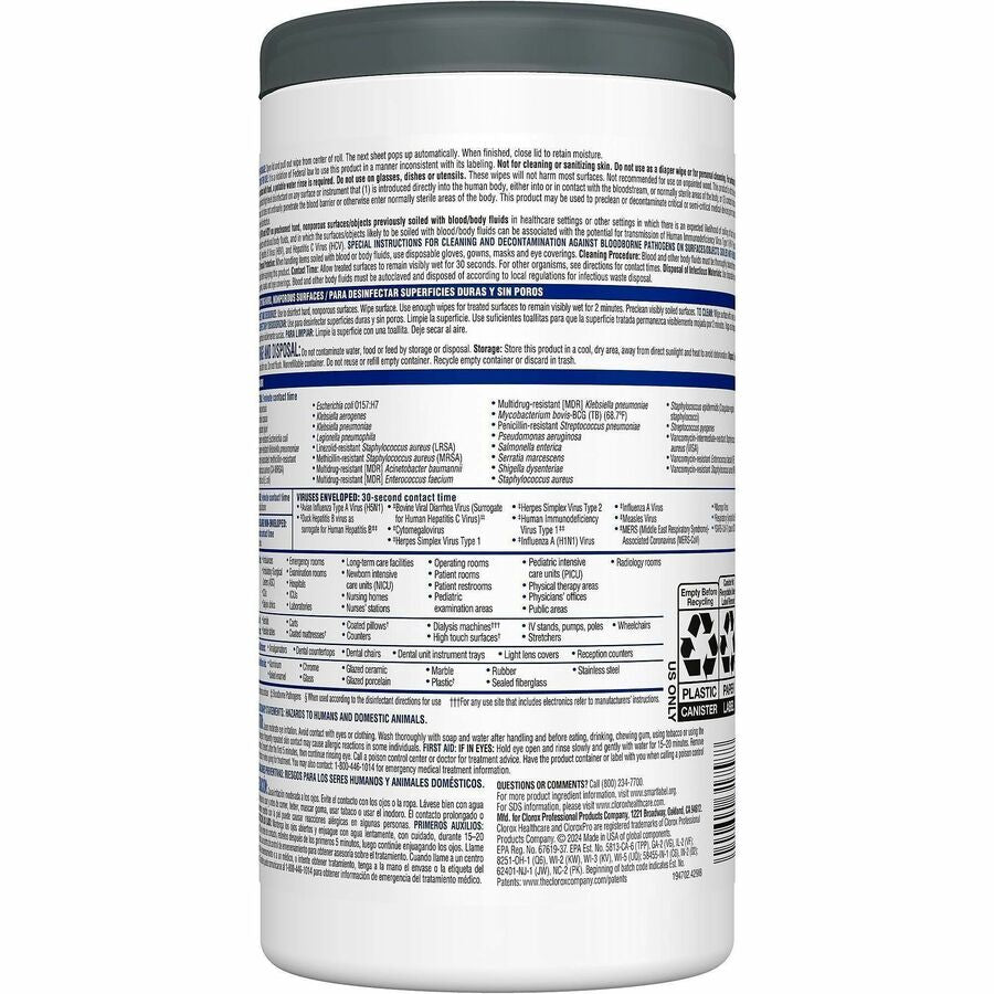 Clorox Healthcare VersaSure Disinfectant Wipes - For Hard Surface, Nonporous Surface, Commercial, Medical Equipment - Re