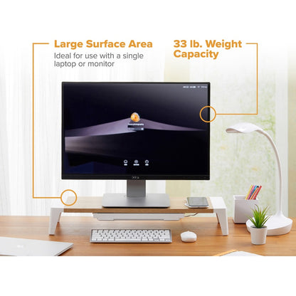 Bostitch Wireless Charging Wooden Monitor Stand - 33 lb Load Capacity - 4" Height x 24" Width x 8" Depth - Wood, Wood Gr