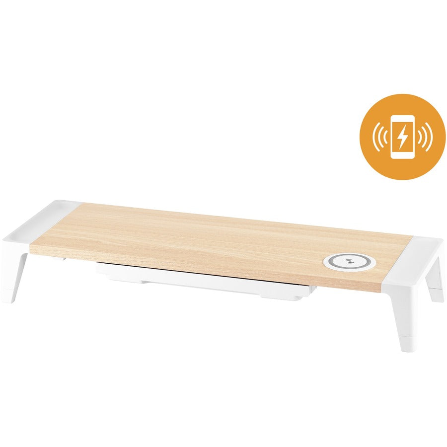 Bostitch Wireless Charging Wooden Monitor Stand - 33 lb Load Capacity - 4" Height x 24" Width x 8" Depth - Wood, Wood Gr