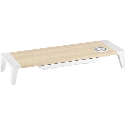 Bostitch Wireless Charging Wooden Monitor Stand - 33 lb Load Capacity - 4" Height x 24" Width x 8" Depth - Wood, Wood Gr
