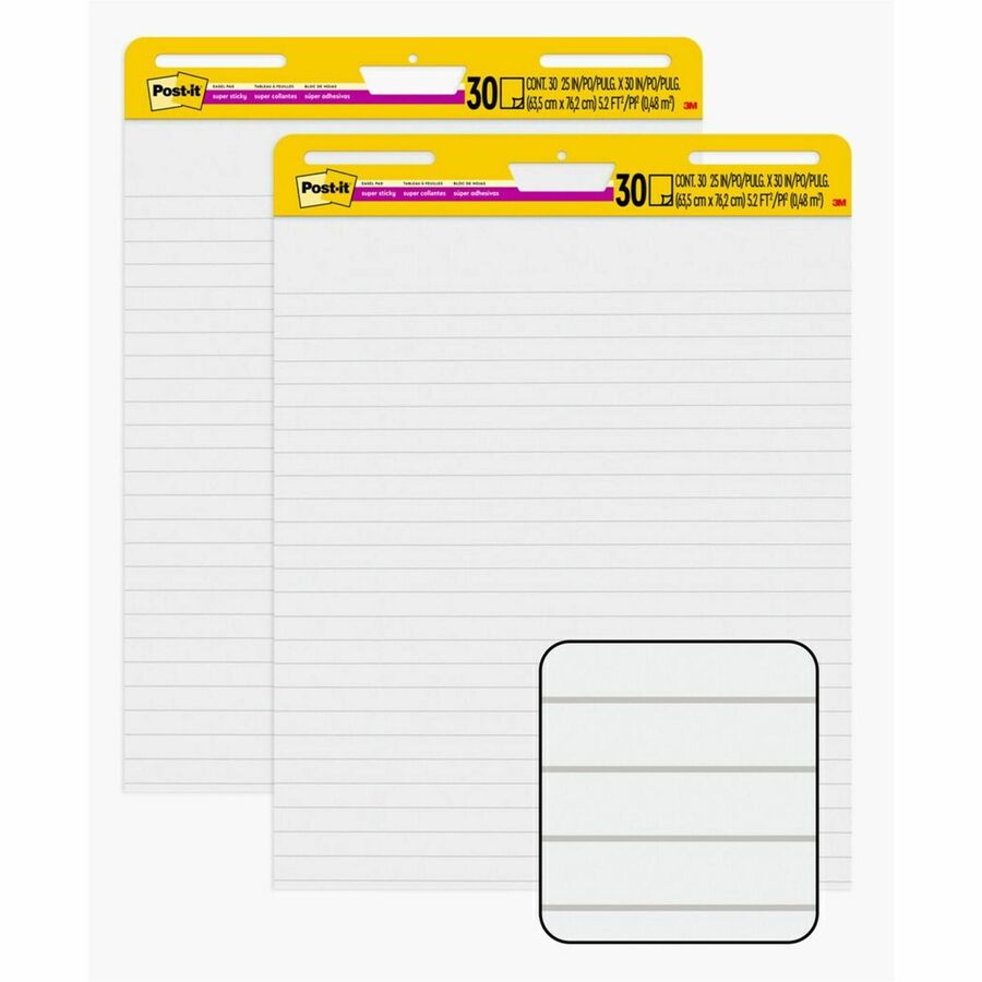 Post-it® Super Sticky Easel Pad - 30 Sheets - Ruled Front Ruling x 25" Width x 30" Length - 2 / Carton